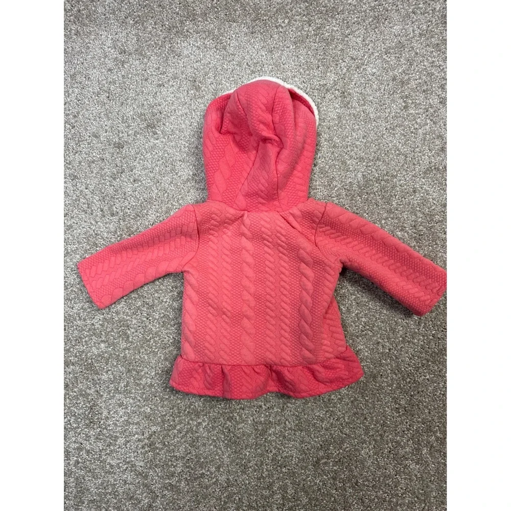 Little Lass Baby Girls Coral Pink Quilted Cable Knit Sherpa Hooded Jacket 3-6M